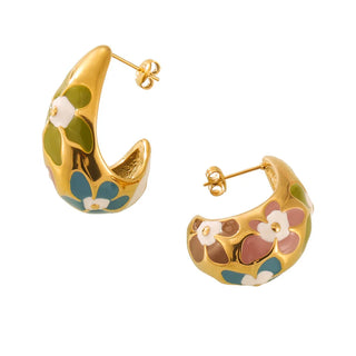 Colorful Enamel Flower Earrings for Women 316L Stainless Steel Gold Plated Small Ear Studs Fashion Jewelry Gift Wholesale