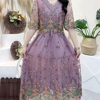 High end Embroidered V - neck Elegant Lady Dress - Epictzar Intl.