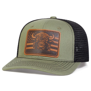 Unisex Brown Flag Bull Head Leather Label Baseball Net Caps Spring and Summer Outdoor Adjustable Casual Hats Sunscreen Hat