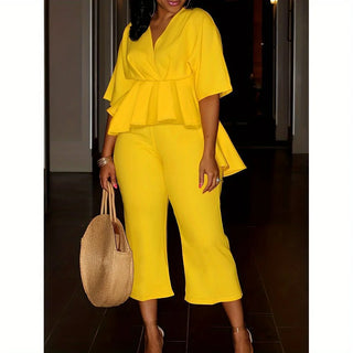 Pleated Top Cropped Pants Set
