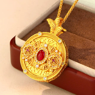 Studded Camellia 24K Gold Compass Pendant