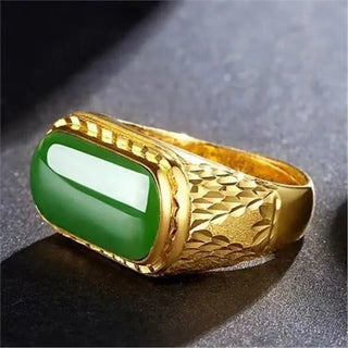 Men's 24K Gold Long Chalcedony Ring