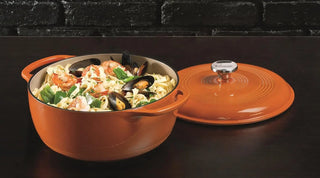6 Quart Enameled Cast Iron Dutch Oven with Lid - Dual Handles - Oven Safe up to 500° F or on Stovetop - Use to Marinate, Cook, B