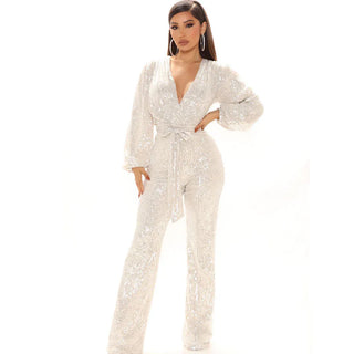 Women's Sequined Deep V-neck Jumpsuit